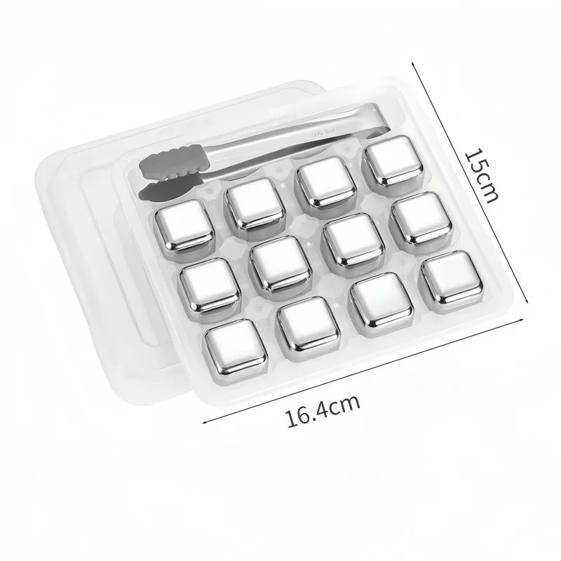 Reusable Stainless Steel Whiskey Stones with Tongs