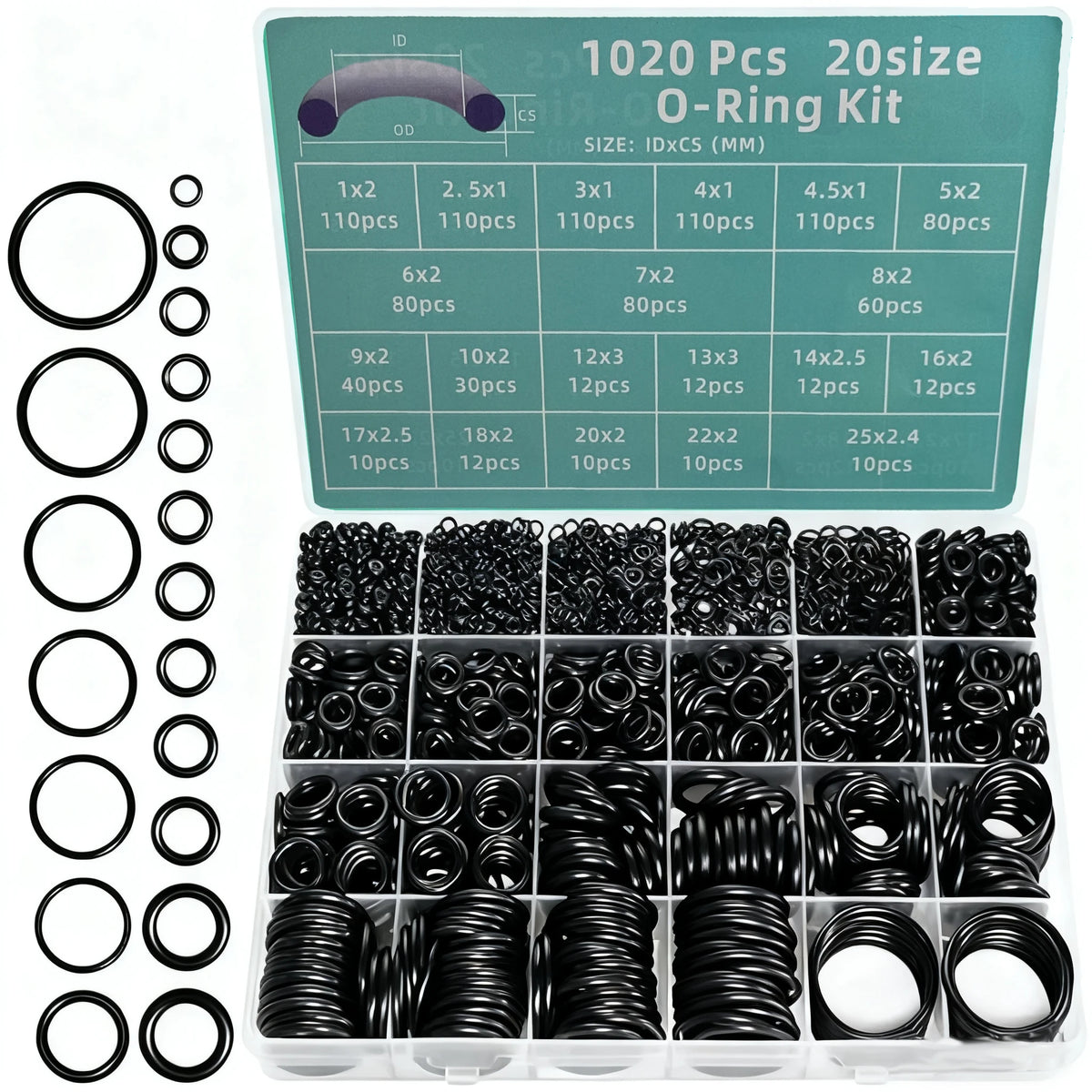 Nitrile O-Ring Repair Kit – 1020-Piece Assorted Sealing Ring Set