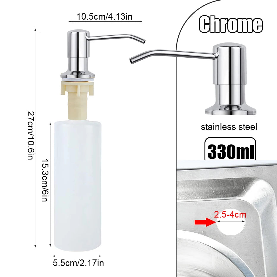 Built-In Kitchen Sink Soap Dispenser with Stainless Steel Pump