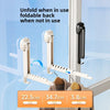 Foldable wall-mounted clothes drying rack with adhesive mount shown in use and folded.