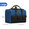 Large blue and black heavy-duty tool bag with six exterior pockets