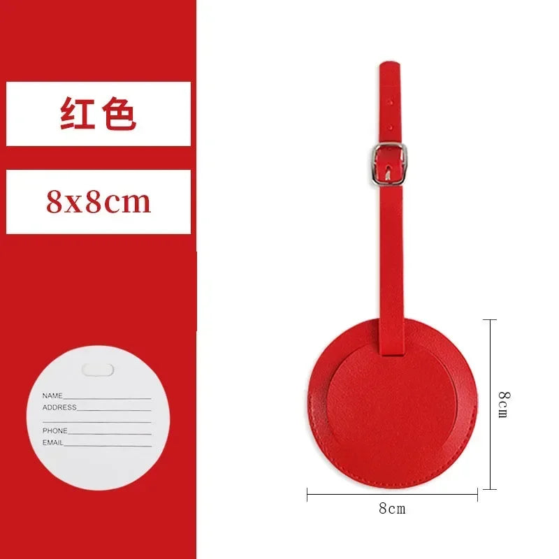 Red PU leather luggage tag with a keyring and blank information space