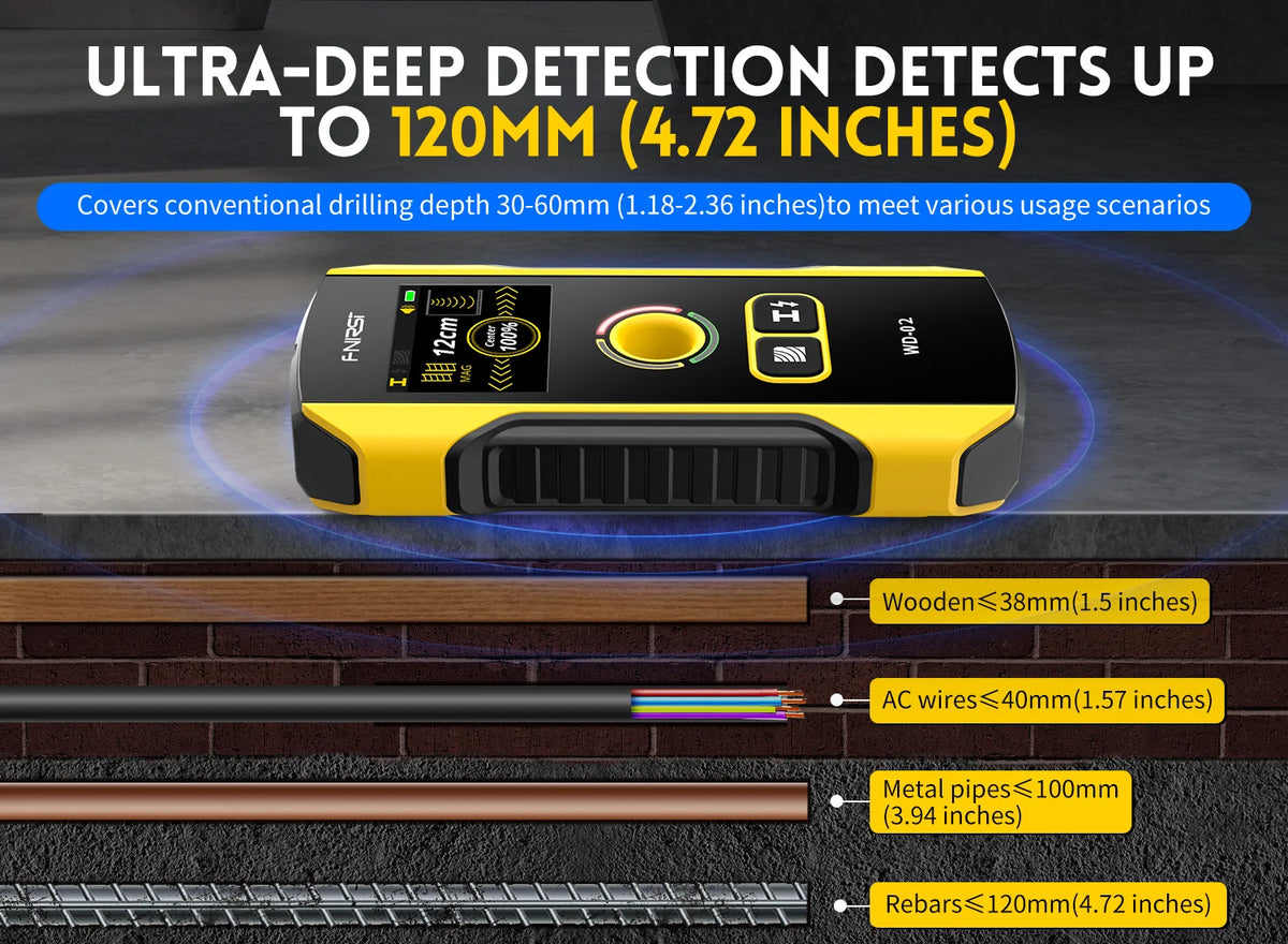 Wall Scanner Stud Finder with TFT Display and AC Wire Detection