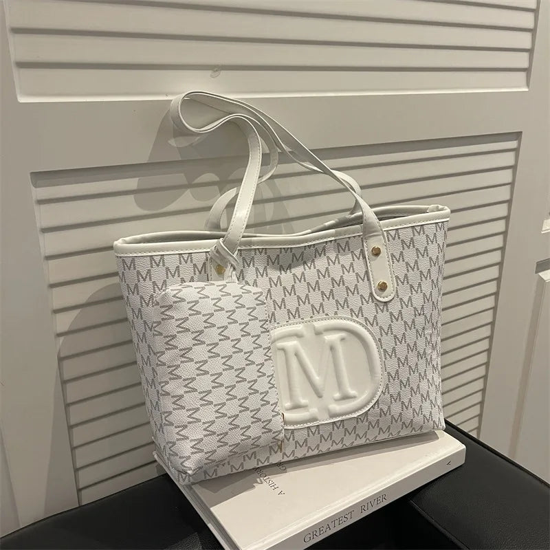 Geometric Print Tote Bag with Matching Coin Purse