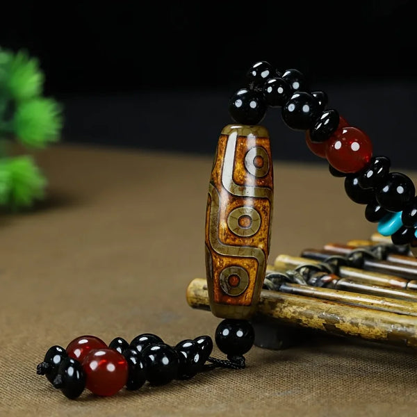 Agate Dzi Bead Pendant Necklace