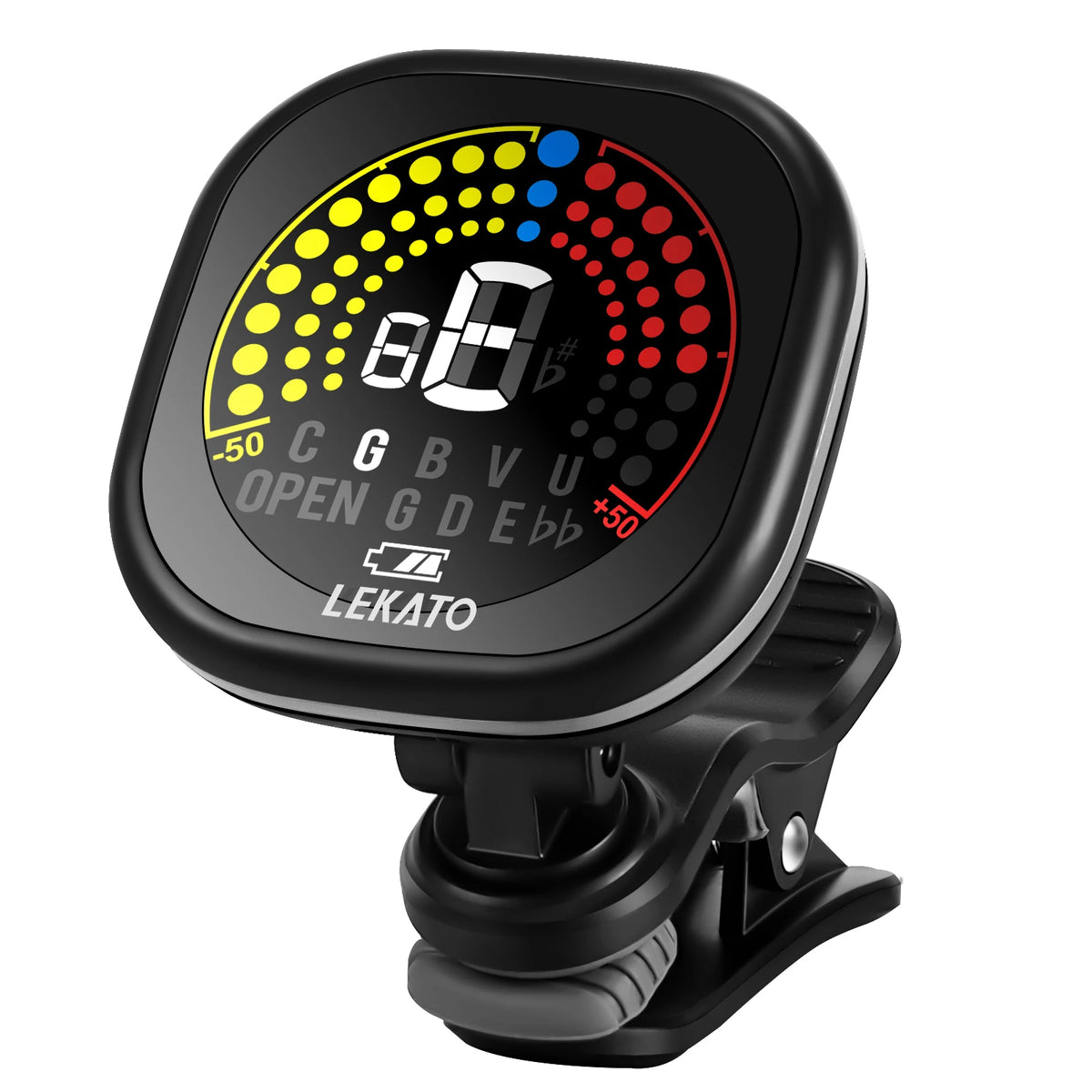 Rechargeable Clip-On Tuner for Guitar, Bass, Ukulele & Violin