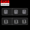 Four transparent adhesive wall hooks in a horizontal version shown as separate rectangular units.