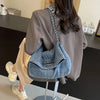 Oxford Denim Tote Bag with Chain Strap
