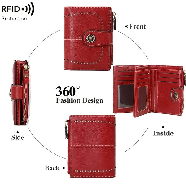 Vintage RFID-Blocking Tri-Fold Wallet with Ample Storage