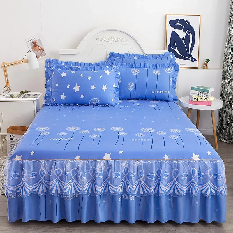 Lace-Trimmed Bed Skirt with Printed Design
