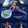 A purple and yellow light weapon is shown being held by a person, with other related weapons displayed below.