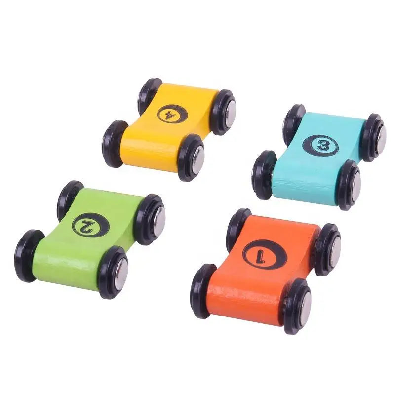 Wooden Push-and-Go Race Cars for Kids – Set of 4 Mini Toy Vehicles