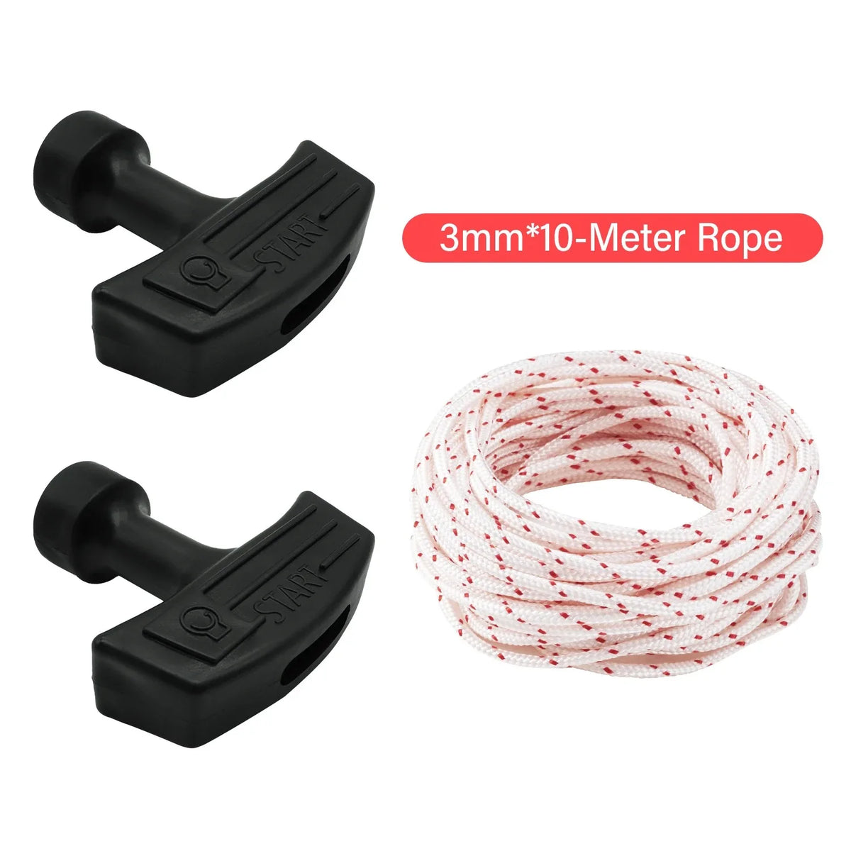 Black nylon recoil starter rope, 3mm diameter and 10-meter length, coiled for chainsaw or trimmer use.