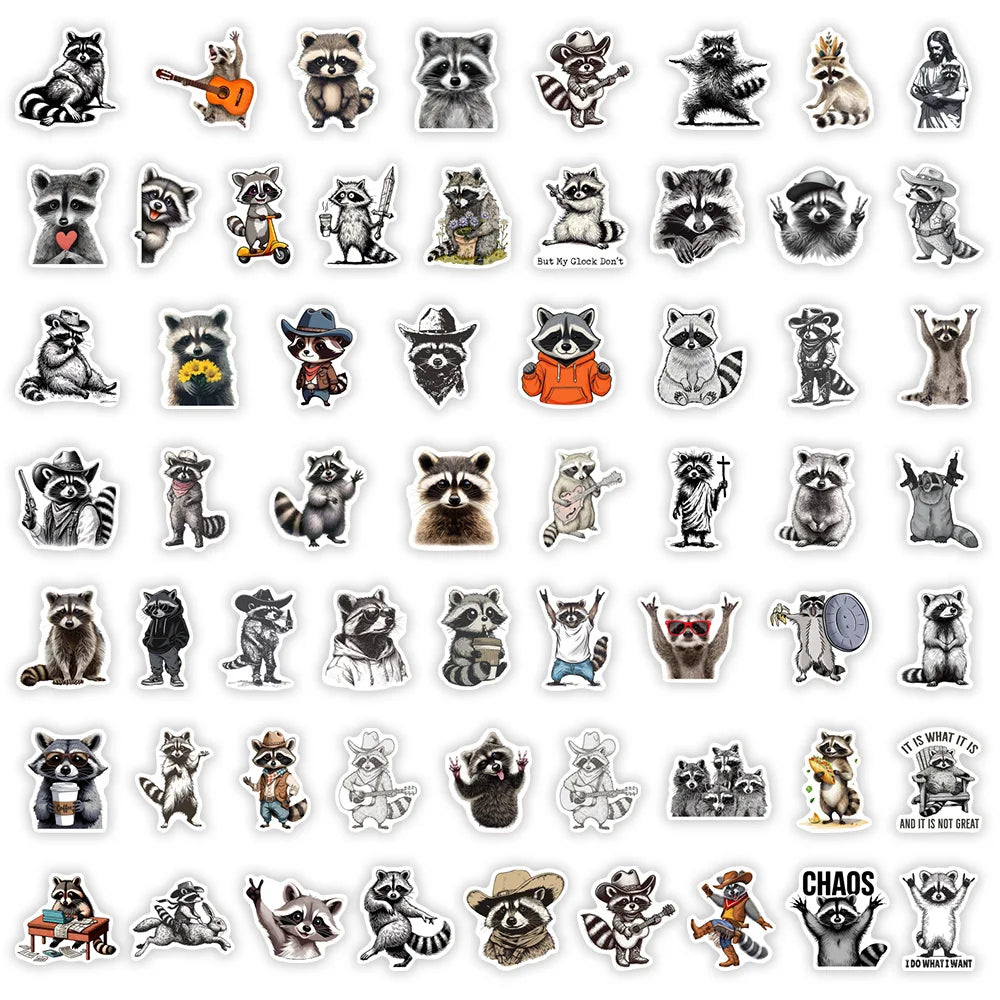 Fun Cartoon Raccoon Vinyl Stickers Pack – Waterproof Decals for Laptops, Water Bottles & Journals