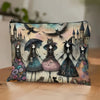 A canvas storage pouch featuring a gothic theme with bats, witches, and dark fantasy figures.