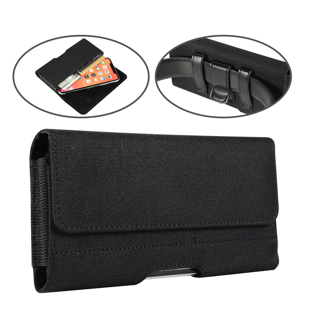 Universal Nylon Phone Pouch with Card Slots and Belt Clip