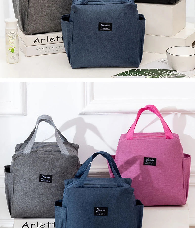 Insulated Canvas Lunch Bag with Double Pockets