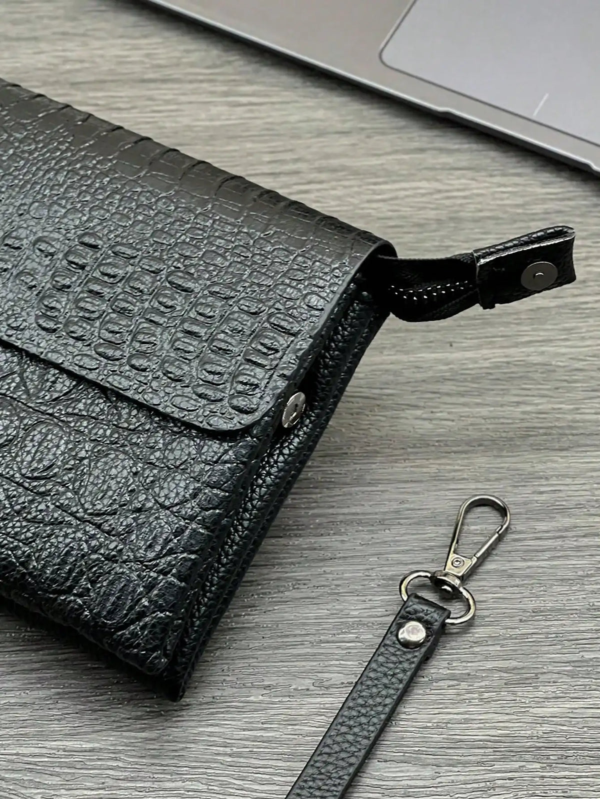 Crocodile Pattern Clutch Bag with Flap Closure