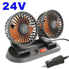 A black 24V dual-head car cooling fan with an integrated aromatherapy diffuser and power cord.