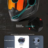 A black full-face motorcycle helmet with a Bluetooth headset slot and ventilation features.