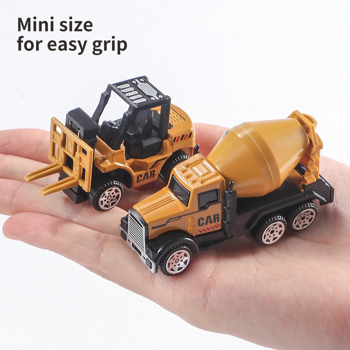 Mini size for easy grip diecast alloy construction vehicles set including a tractor, excavator, and truck toy