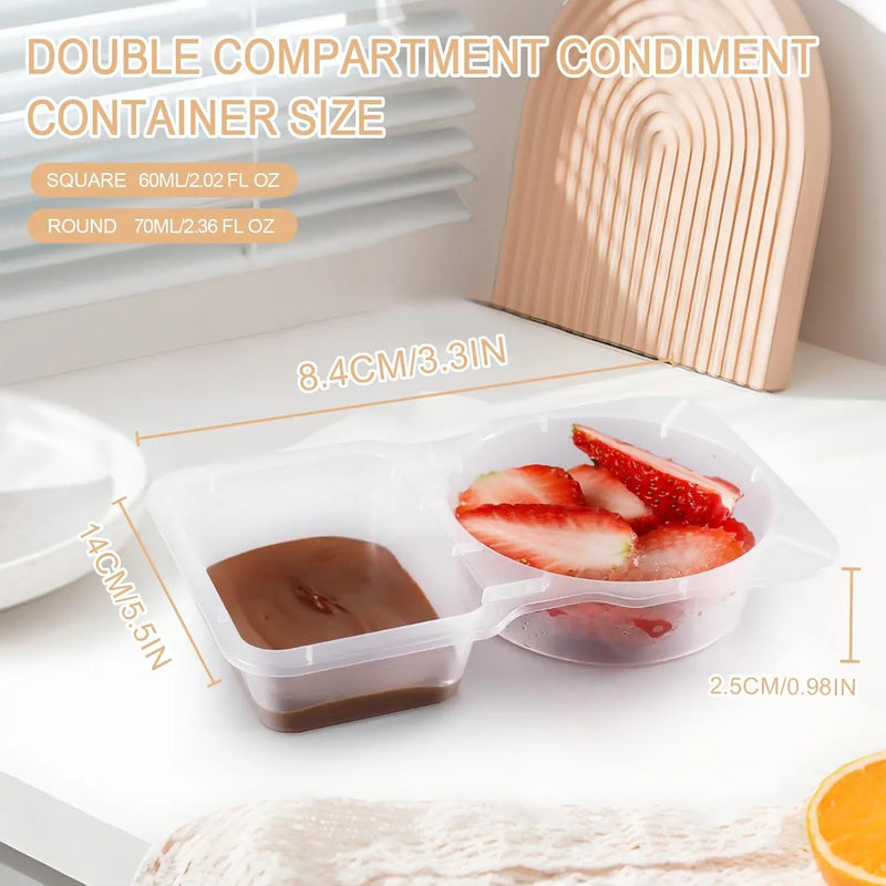 Reusable Double-Compartment Snack Containers with Lids (20-Pack)