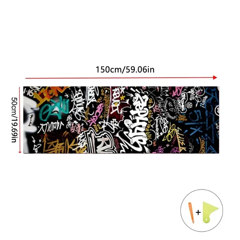 Black velvet car interior wrap sticker featuring a colorful graffiti pattern