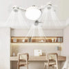 Modern white ceiling fan with integrated LED lights illuminating a kitchen or dining area.