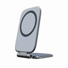 A silver magnetic car phone mount with a circular holder is shown from the side.