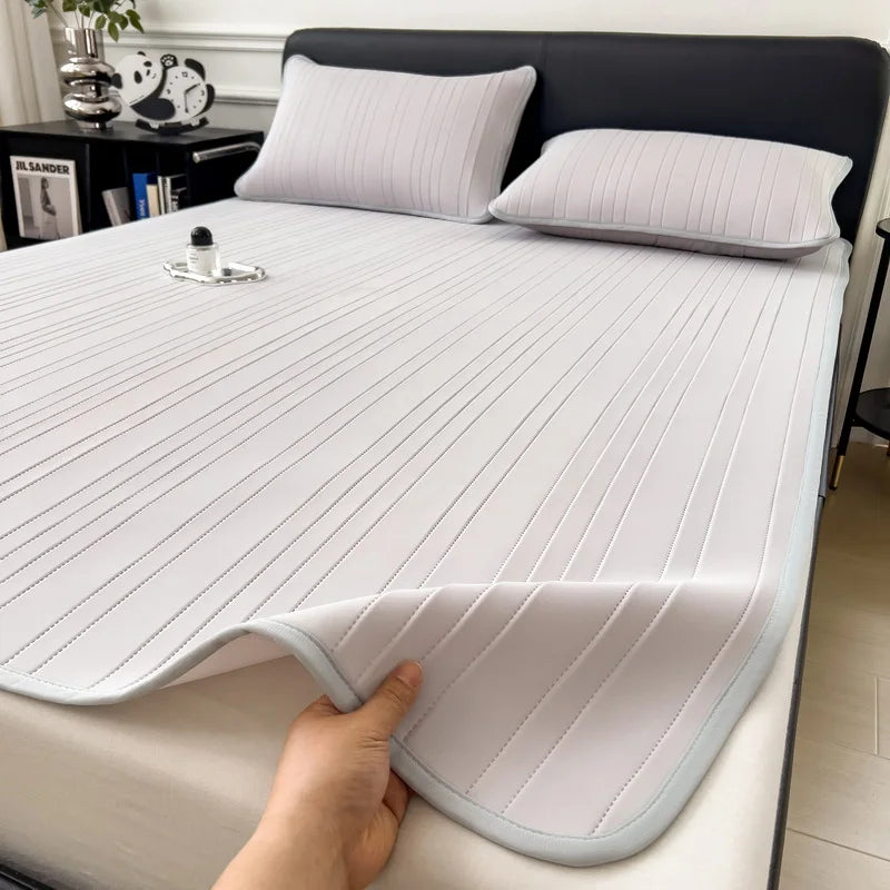 Ice Silk Cooling Bed Pad with Pillowcases – Breathable & Soft Summer Bed Mat