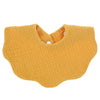 A mustard yellow soft cotton baby bib in a bandana style with a rounded neckline.