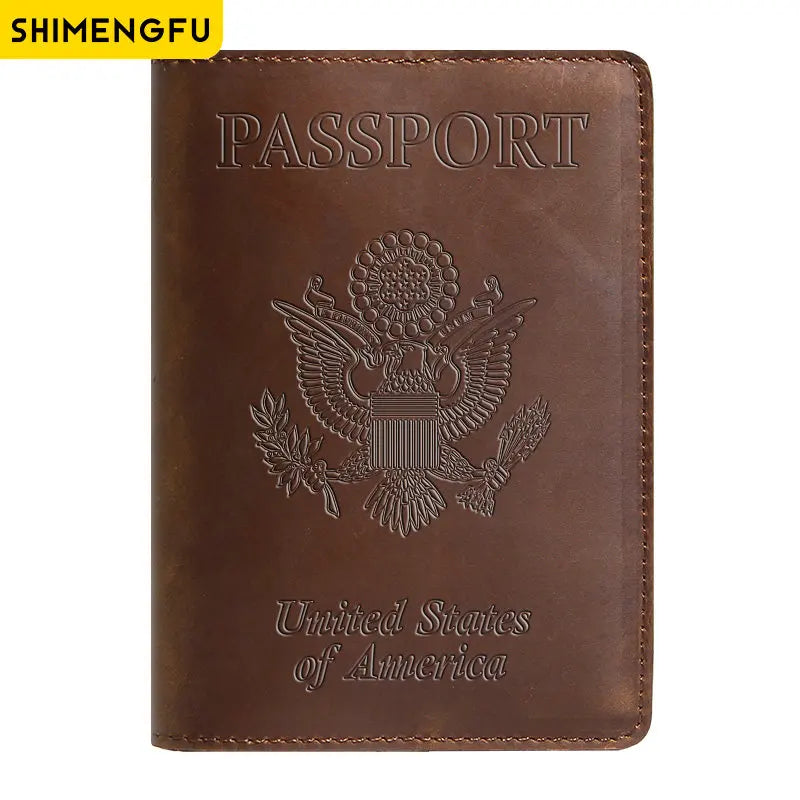 Genuine Leather Passport Holder with USA Flag Design