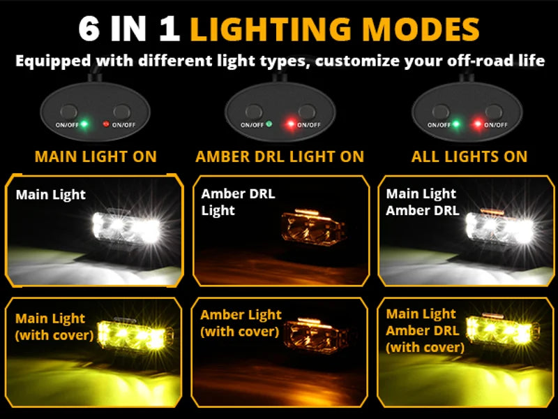 4 Inch LED Driving Lights with Amber DRL and Side Shooter