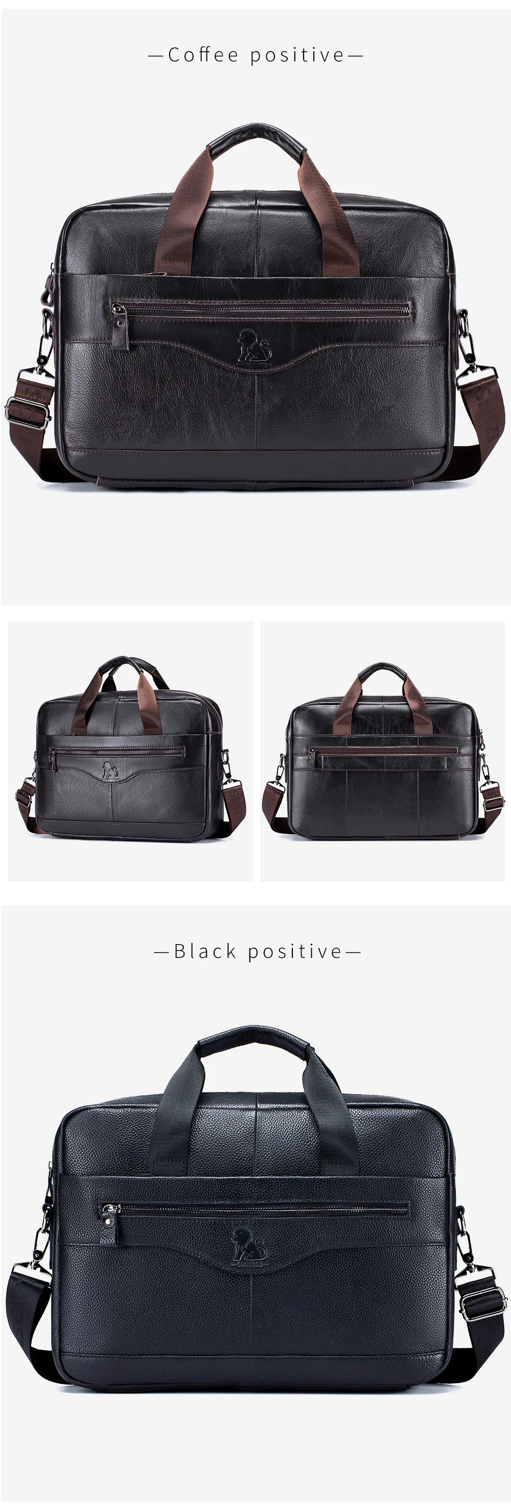 Genuine Leather Laptop Briefcase for Men – 14" Retro Cowhide Bag