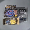 A set of metal spinning tops featuring a galaxy Pegasus design and various components in packaging.