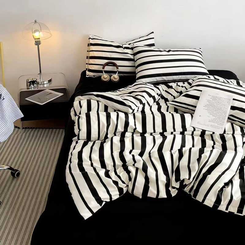 Ensemble de housse de couette rayée noir et blanc classique