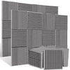A pack of twelve gray acoustic foam panels with vertical ribbed texture for soundproofing.