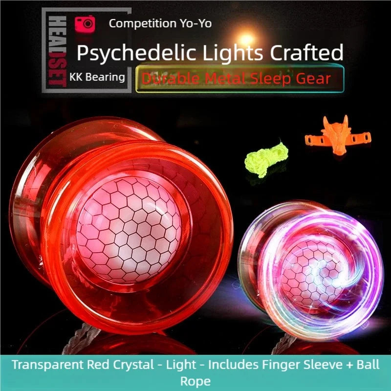 Transparent red crystal yo-yo with light and finger sleeve and ball rope