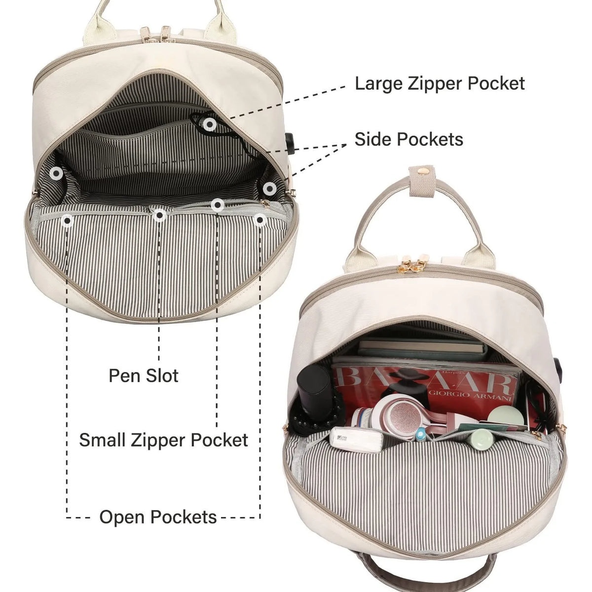 Women's Nylon Waterproof Casual Backpack with USB Port, Fits 15.6 Inch Laptop
