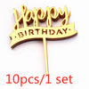 Gold Acrylic Happy Birthday Cake Toppers (Set of 10)