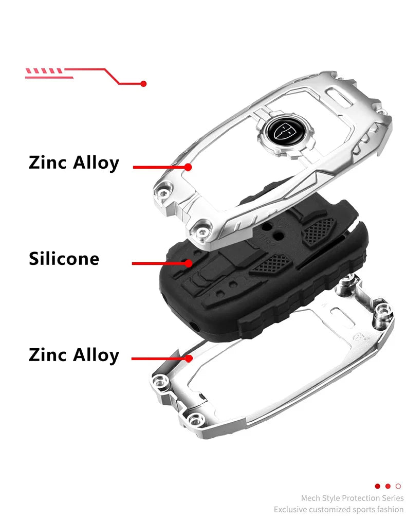 Protective key fob cover made of zinc alloy and silicone for Hyundai and Kia models