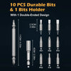 A set of 10 durable bits and one bits holder with a double-ended design for electric screwdrivers.