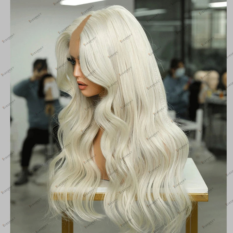 Perruque V-part sans colle, blonde à texture ondulée naturelle