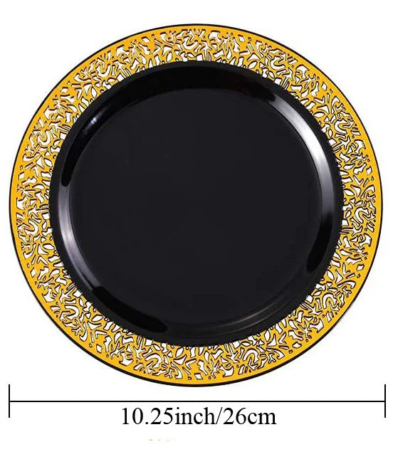 Elegant White Disposable Dinner Plates with Silver Lace Design