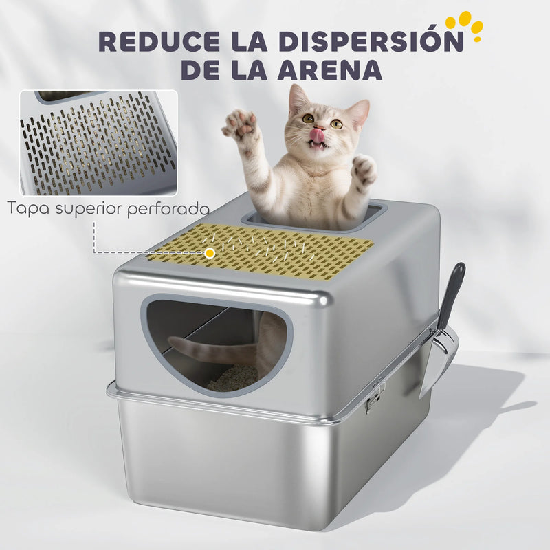 XL Stainless Steel Cat Litter Box with Lid and Scoop