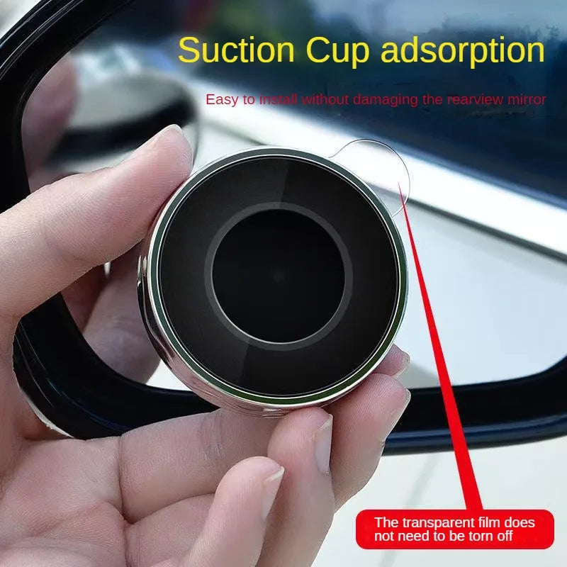 A hand holds a suction cup adsorption film for a car rearview mirror, demonstrating easy installation.