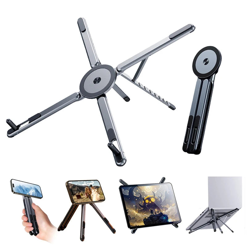 Foldable Aluminum Laptop Stand with Magnetic Phone Mount