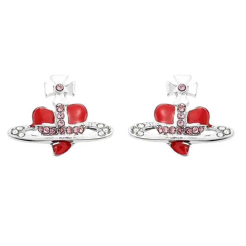 Rhinestone Heart & Saturn Pendant Jewelry Set