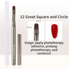 A set of 12 square and circle precision nail art brushes for phototherapy, including various sizes.