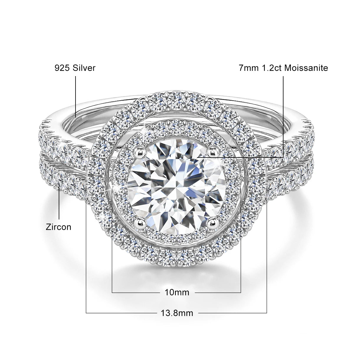 Anillo de Moissanita Redonda de 1.2ct en Plata de Ley 925